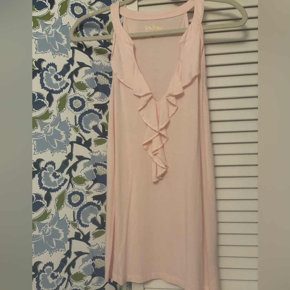 Lilly Pulitzer Pink Ruffled Sleeveless Shay Top Large worn once!